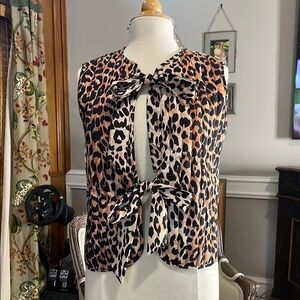 Quilted Leopard Print Tie Front Vest S